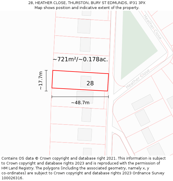 28, HEATHER CLOSE, THURSTON, BURY ST EDMUNDS, IP31 3PX: Plot and title map