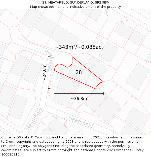 28, HEATHFIELD, SUNDERLAND, SR2 9EW: Plot and title map