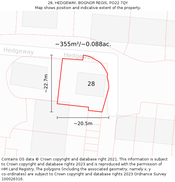 28, HEDGEWAY, BOGNOR REGIS, PO22 7QY: Plot and title map