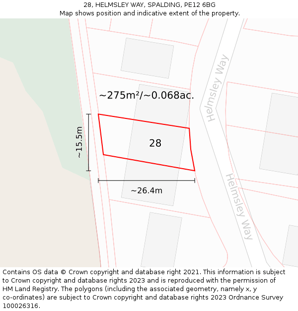 28, HELMSLEY WAY, SPALDING, PE12 6BG: Plot and title map