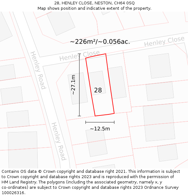 28, HENLEY CLOSE, NESTON, CH64 0SQ: Plot and title map