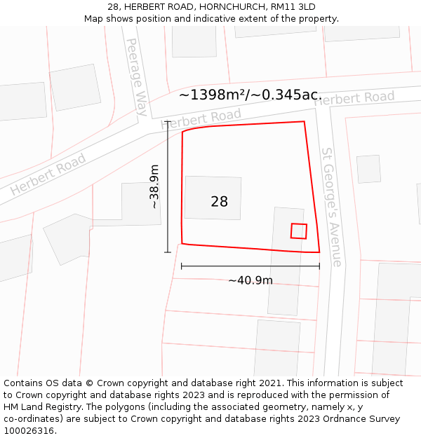 28, HERBERT ROAD, HORNCHURCH, RM11 3LD: Plot and title map
