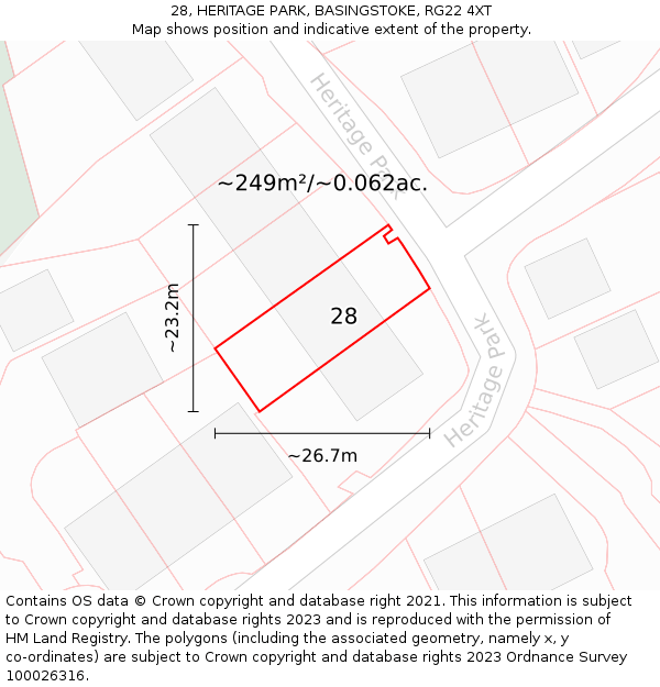 28, HERITAGE PARK, BASINGSTOKE, RG22 4XT: Plot and title map