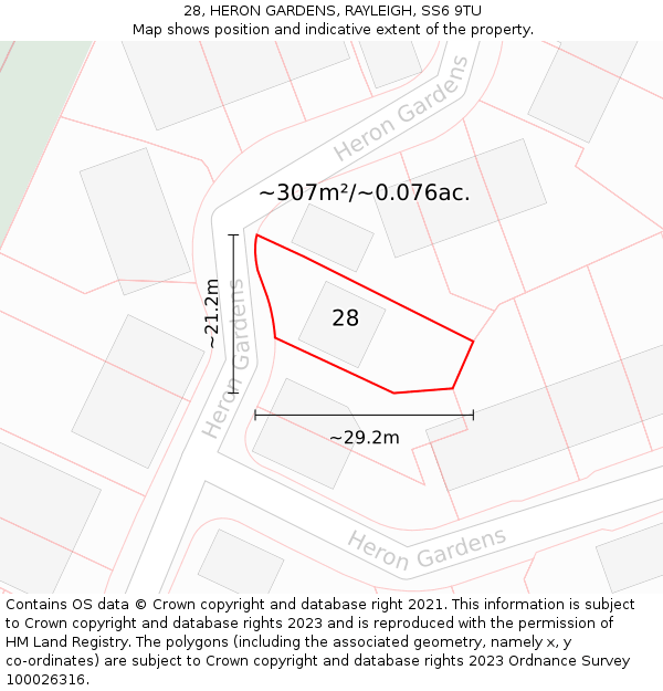 28, HERON GARDENS, RAYLEIGH, SS6 9TU: Plot and title map