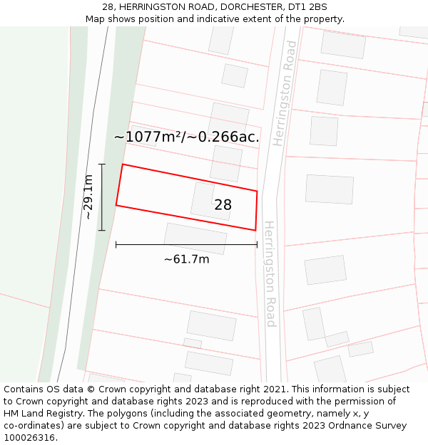 28, HERRINGSTON ROAD, DORCHESTER, DT1 2BS: Plot and title map