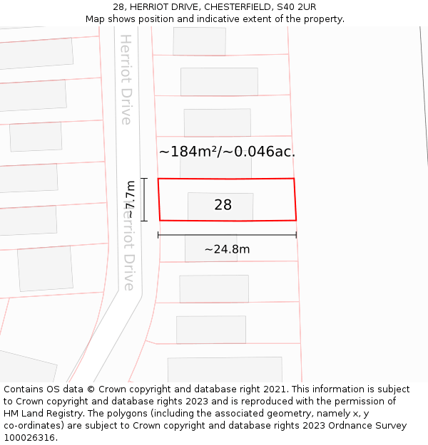 28, HERRIOT DRIVE, CHESTERFIELD, S40 2UR: Plot and title map