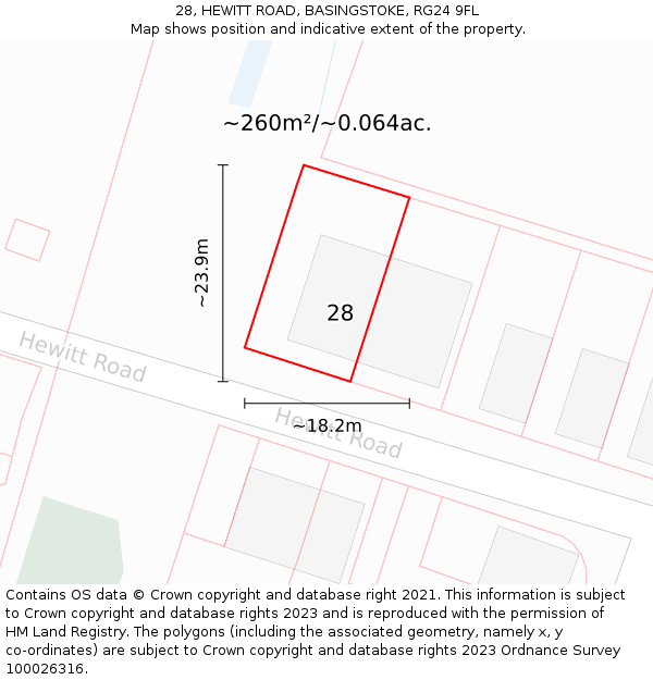 28, HEWITT ROAD, BASINGSTOKE, RG24 9FL: Plot and title map