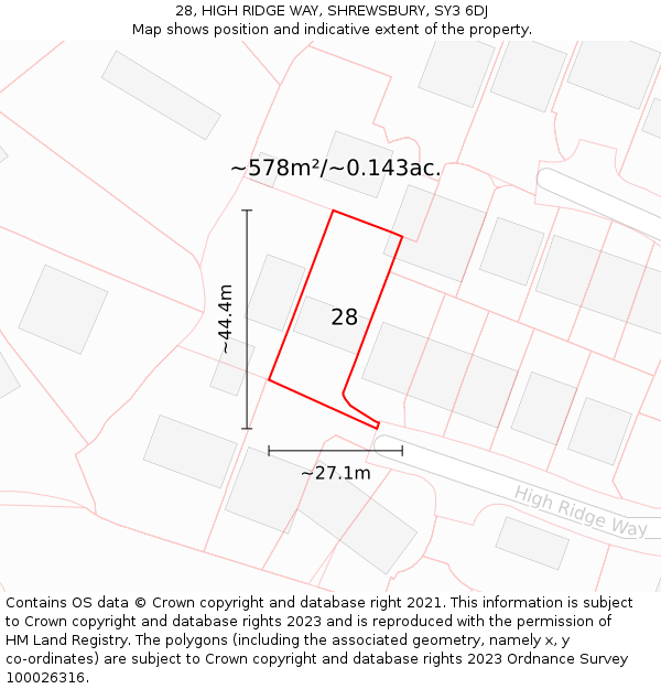 28, HIGH RIDGE WAY, SHREWSBURY, SY3 6DJ: Plot and title map