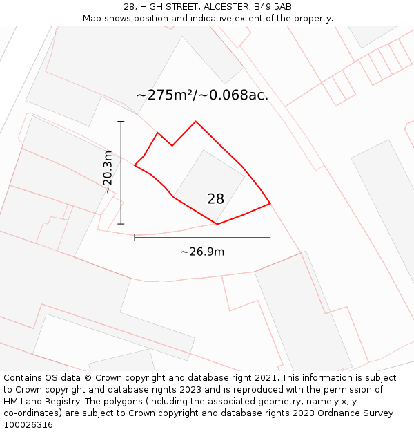 28, HIGH STREET, ALCESTER, B49 5AB: Plot and title map