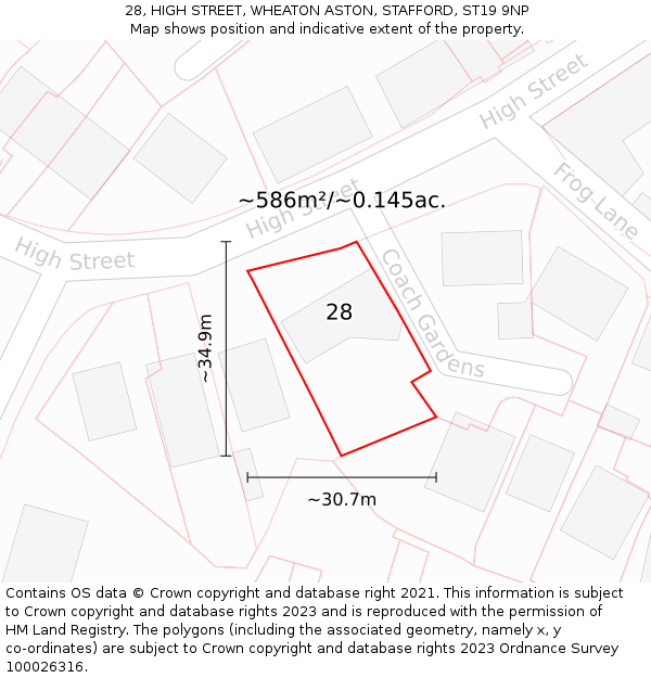 28, HIGH STREET, WHEATON ASTON, STAFFORD, ST19 9NP: Plot and title map