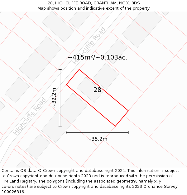 28, HIGHCLIFFE ROAD, GRANTHAM, NG31 8DS: Plot and title map