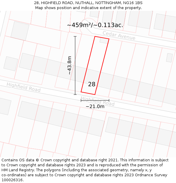 28, HIGHFIELD ROAD, NUTHALL, NOTTINGHAM, NG16 1BS: Plot and title map