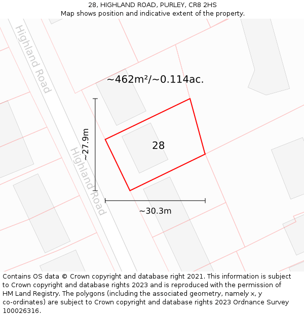 28, HIGHLAND ROAD, PURLEY, CR8 2HS: Plot and title map