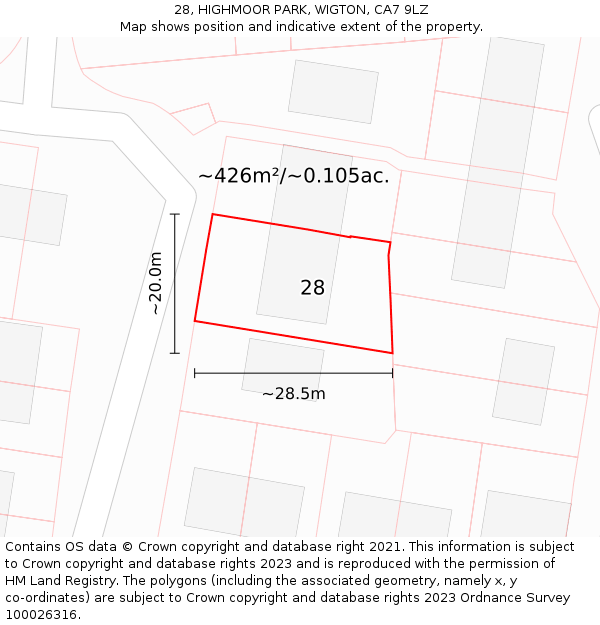 28, HIGHMOOR PARK, WIGTON, CA7 9LZ: Plot and title map