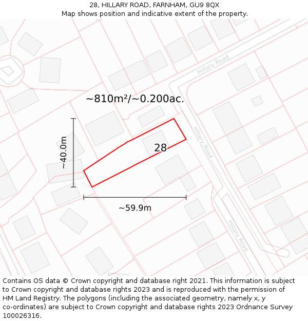 28, HILLARY ROAD, FARNHAM, GU9 8QX: Plot and title map