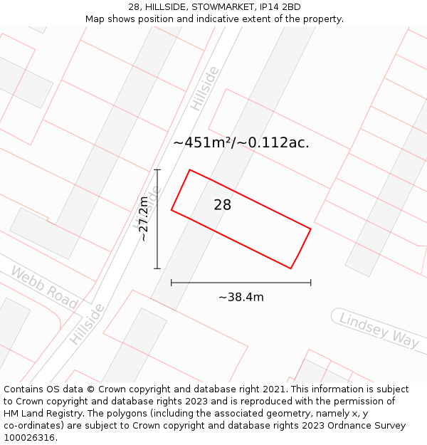 28, HILLSIDE, STOWMARKET, IP14 2BD: Plot and title map