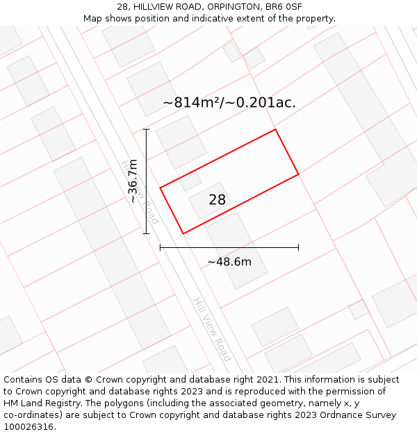 28, HILLVIEW ROAD, ORPINGTON, BR6 0SF: Plot and title map