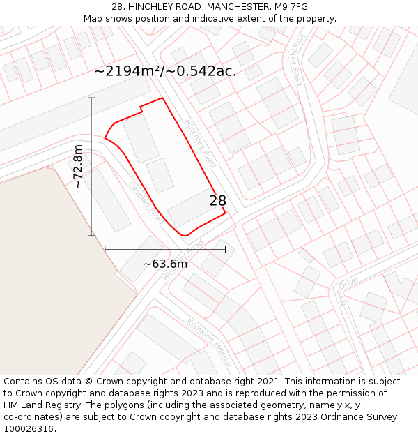 28, HINCHLEY ROAD, MANCHESTER, M9 7FG: Plot and title map