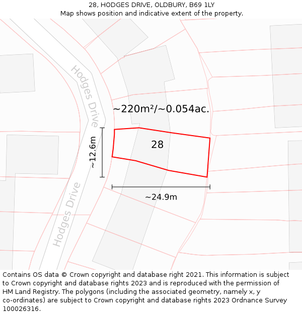 28, HODGES DRIVE, OLDBURY, B69 1LY: Plot and title map