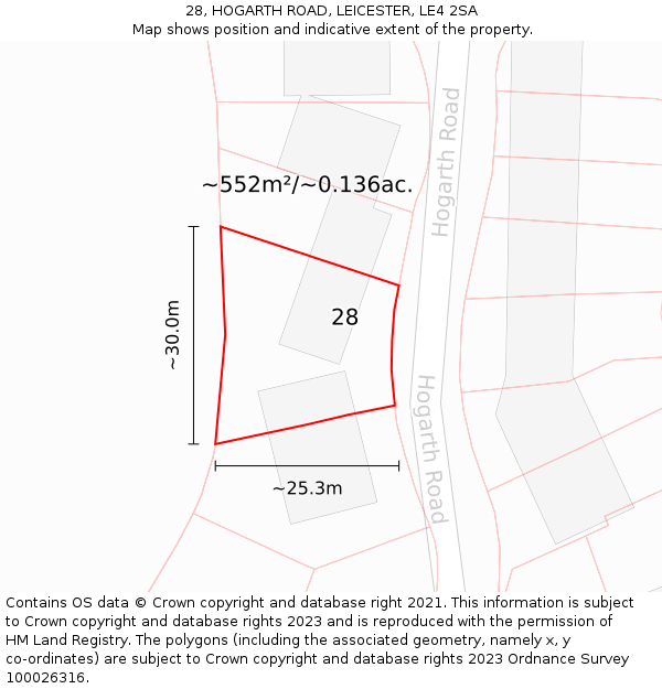 28, HOGARTH ROAD, LEICESTER, LE4 2SA: Plot and title map