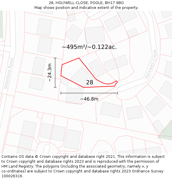 28, HOLYWELL CLOSE, POOLE, BH17 9BG: Plot and title map