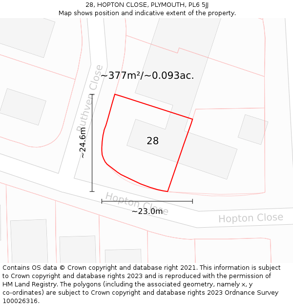 28, HOPTON CLOSE, PLYMOUTH, PL6 5JJ: Plot and title map