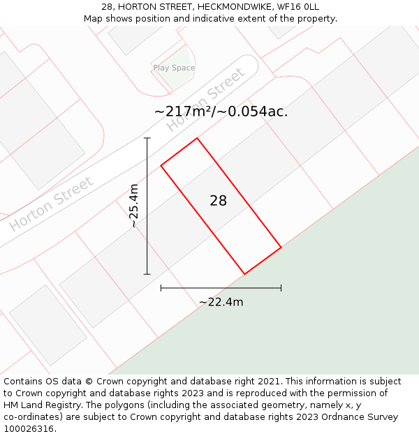 28, HORTON STREET, HECKMONDWIKE, WF16 0LL: Plot and title map