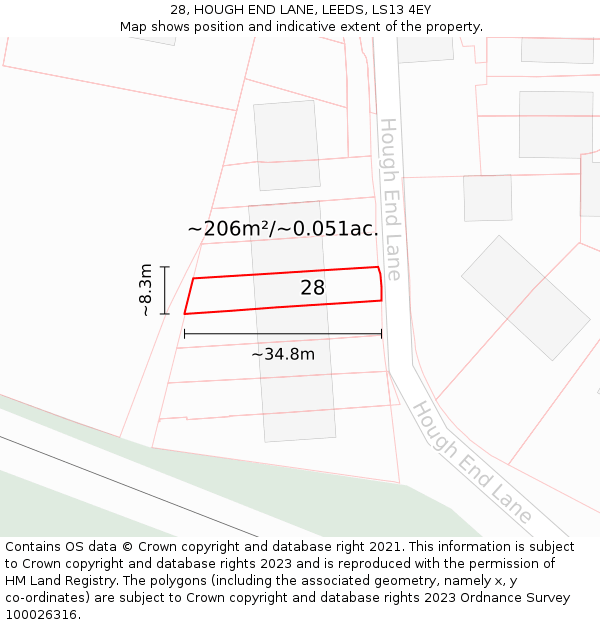 28, HOUGH END LANE, LEEDS, LS13 4EY: Plot and title map
