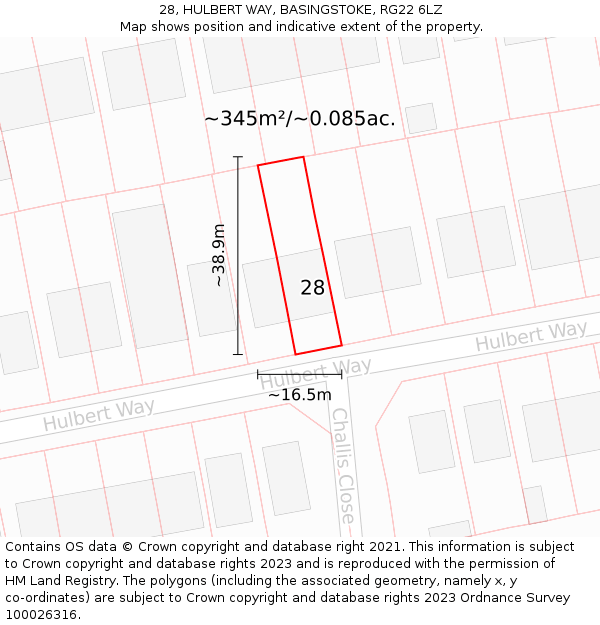 28, HULBERT WAY, BASINGSTOKE, RG22 6LZ: Plot and title map