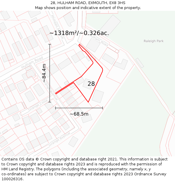 28, HULHAM ROAD, EXMOUTH, EX8 3HS: Plot and title map