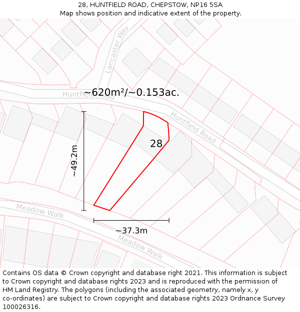 28, HUNTFIELD ROAD, CHEPSTOW, NP16 5SA: Plot and title map