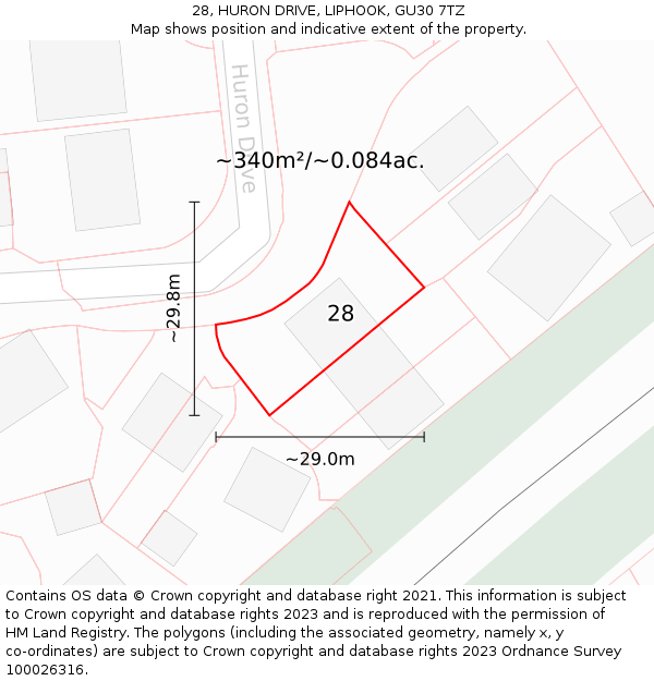 28, HURON DRIVE, LIPHOOK, GU30 7TZ: Plot and title map