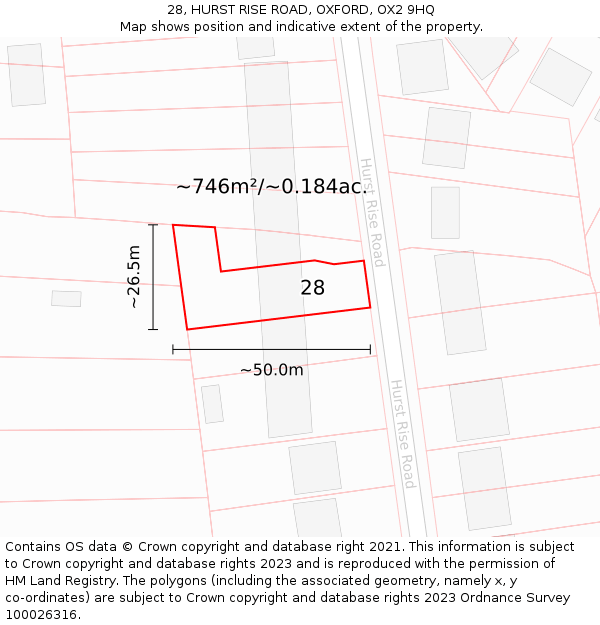 28, HURST RISE ROAD, OXFORD, OX2 9HQ: Plot and title map