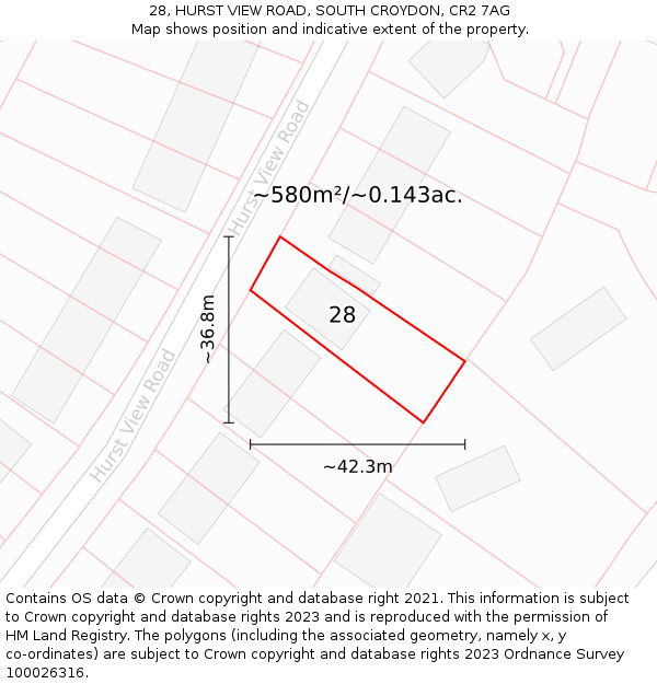 28, HURST VIEW ROAD, SOUTH CROYDON, CR2 7AG: Plot and title map