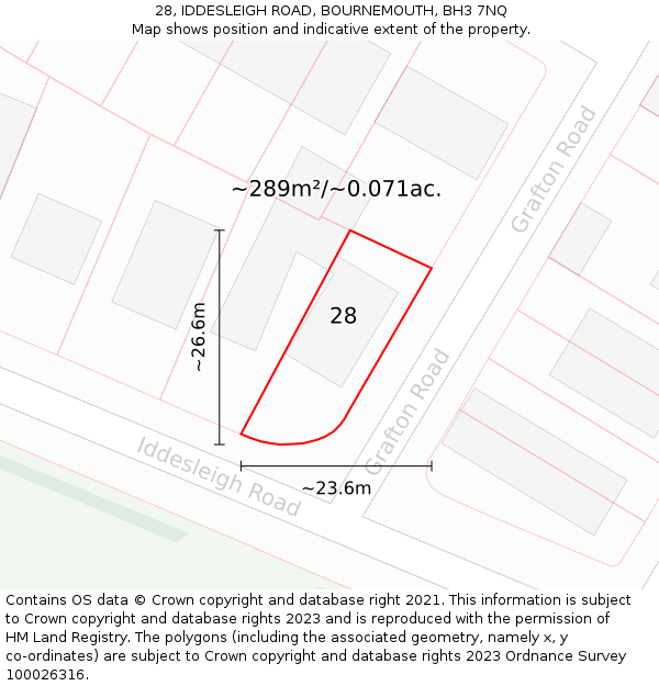28, IDDESLEIGH ROAD, BOURNEMOUTH, BH3 7NQ: Plot and title map
