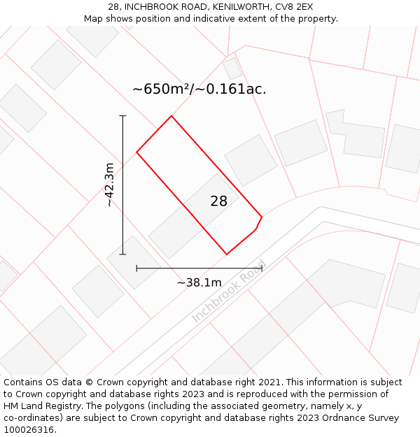 28, INCHBROOK ROAD, KENILWORTH, CV8 2EX: Plot and title map