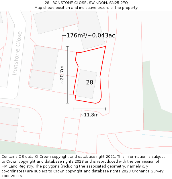 28, IRONSTONE CLOSE, SWINDON, SN25 2EQ: Plot and title map