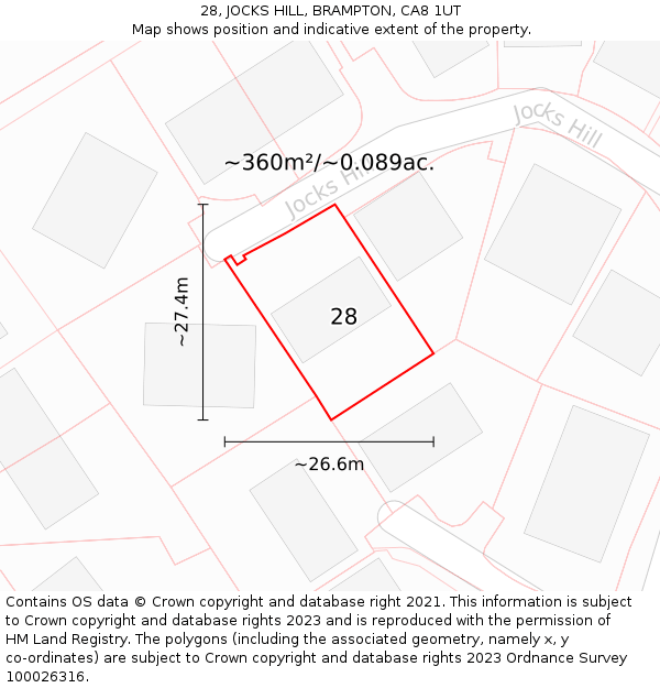 28, JOCKS HILL, BRAMPTON, CA8 1UT: Plot and title map