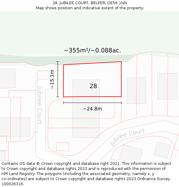 28, JUBILEE COURT, BELPER, DE56 1NN: Plot and title map
