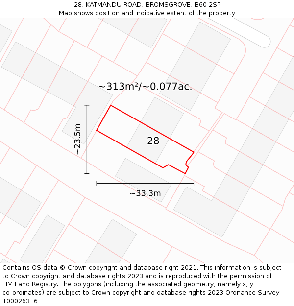 28, KATMANDU ROAD, BROMSGROVE, B60 2SP: Plot and title map