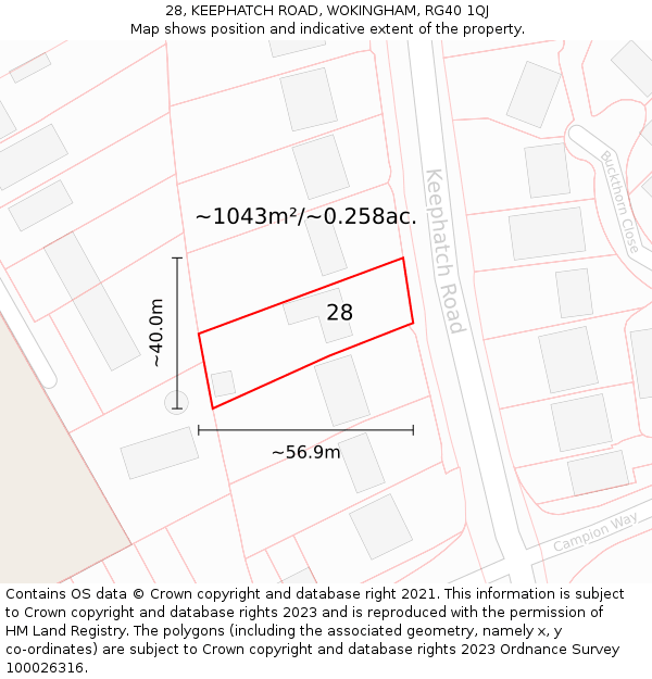 28, KEEPHATCH ROAD, WOKINGHAM, RG40 1QJ: Plot and title map