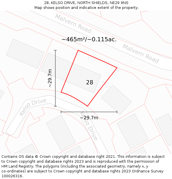 28, KELSO DRIVE, NORTH SHIELDS, NE29 9NS: Plot and title map