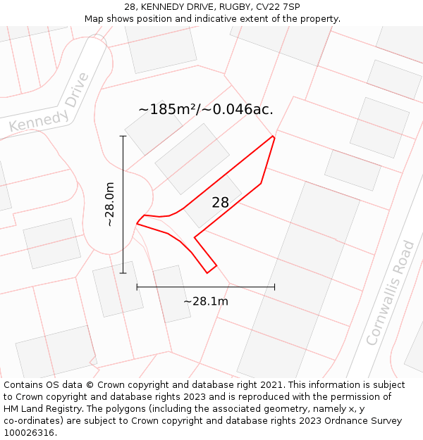 28, KENNEDY DRIVE, RUGBY, CV22 7SP: Plot and title map