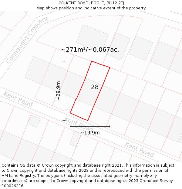 28, KENT ROAD, POOLE, BH12 2EJ: Plot and title map