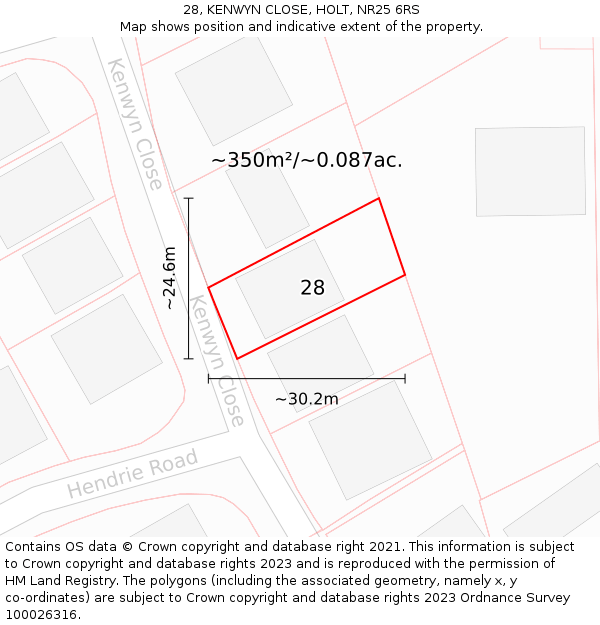 28, KENWYN CLOSE, HOLT, NR25 6RS: Plot and title map