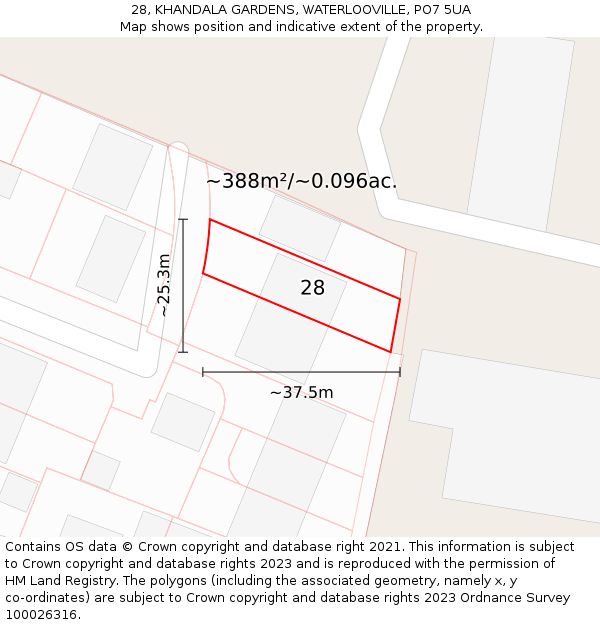 28, KHANDALA GARDENS, WATERLOOVILLE, PO7 5UA: Plot and title map