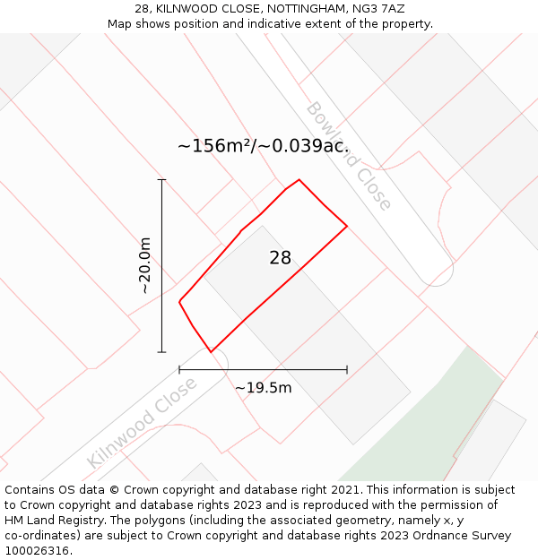 28, KILNWOOD CLOSE, NOTTINGHAM, NG3 7AZ: Plot and title map