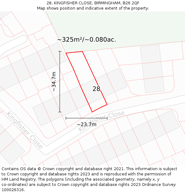 28, KINGFISHER CLOSE, BIRMINGHAM, B26 2QF: Plot and title map