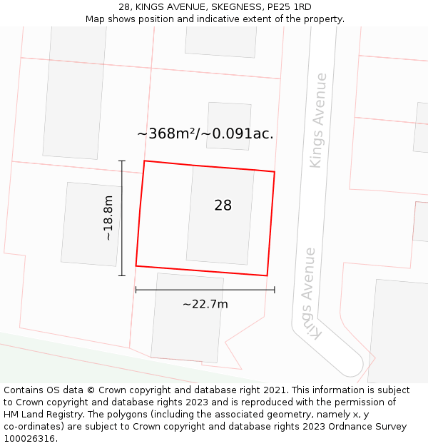 28, KINGS AVENUE, SKEGNESS, PE25 1RD: Plot and title map