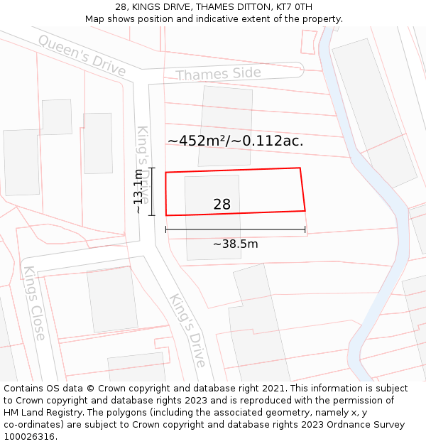 28, KINGS DRIVE, THAMES DITTON, KT7 0TH: Plot and title map